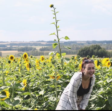 Girl Laughing In Sunflower Field 