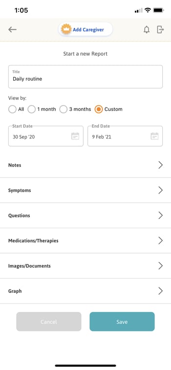 screen capture of app, using reports for daily routine