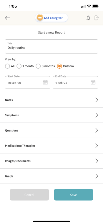 screen capture of app, using reports for daily routine